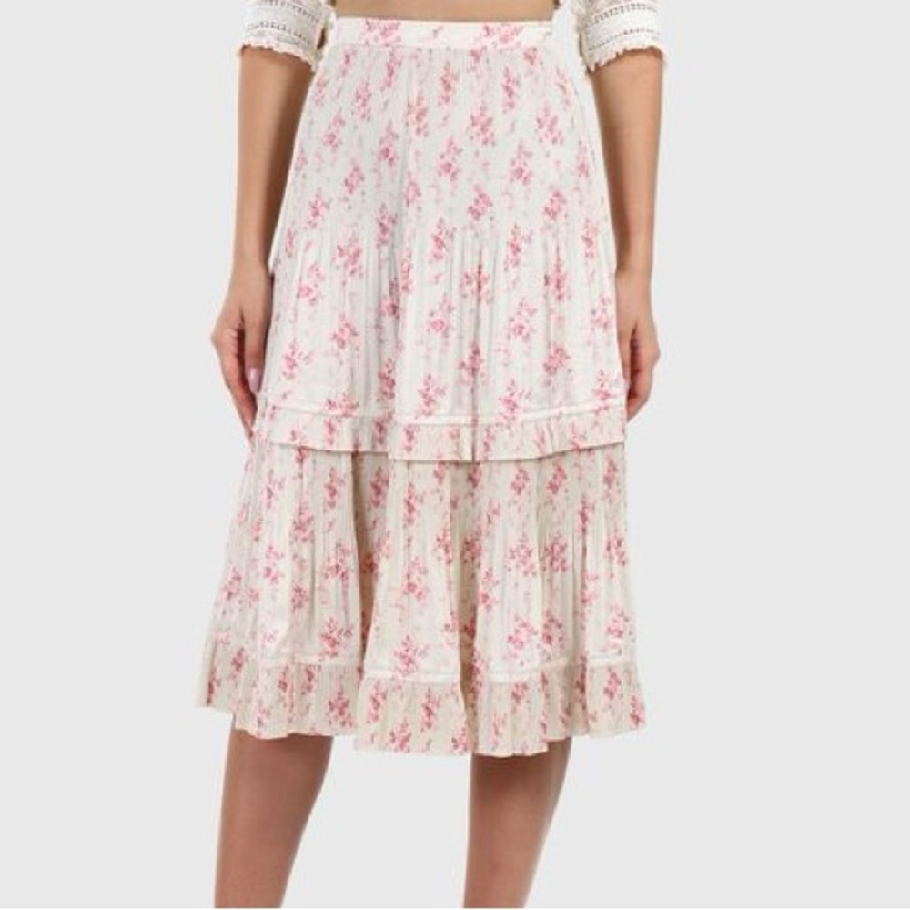 Ralph Lauren Cream and Pink Floral A-Line Skirt